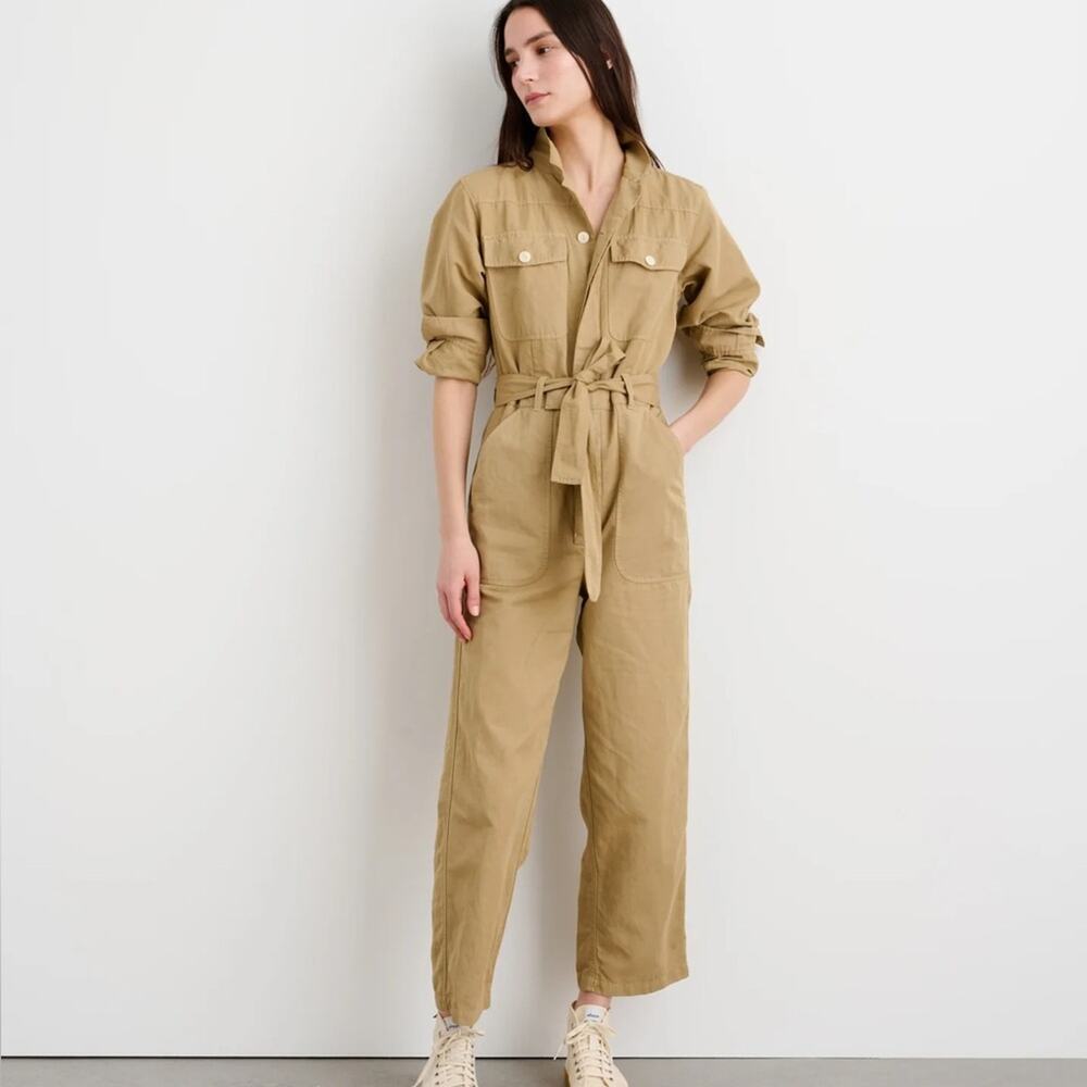 Alex Mill L Mel Tan Khaki Button-Up Jumpsuit